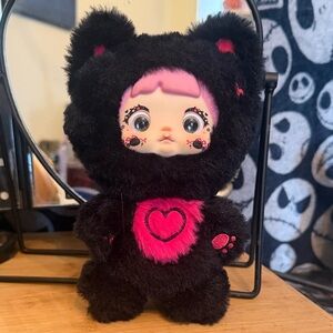 Cute Black and Pink Plush Doll with Heart